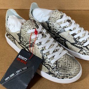 Schutz Ofelia Snakeskin-Embossed Leather Sneakers